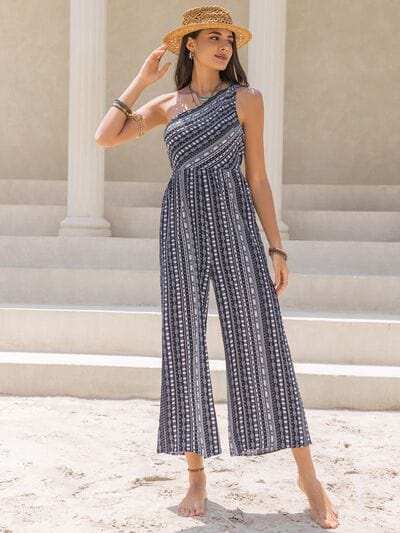 Printed Single Shoulder Sleeveless Jumpsuit - Trendsi - Flyclothing LLC