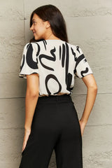 Printed Flutter Sleeve V-Neck Bodysuit - Trendsi - Flyclothing LLC