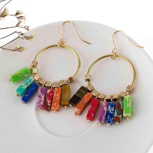 Multicolored Stone Dangle Earrings - Trendsi - Flyclothing LLC