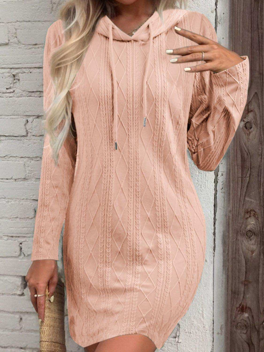Drawstring Hooded Sweater Dress - Trendsi - Flyclothing LLC