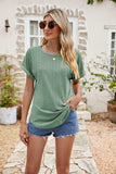 Full Size Round Neck Eyelet Short Sleeve Top - Trendsi - Flyclothing LLC