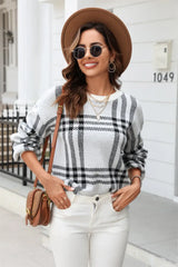 Printed Round Neck Dropped Shoulder Sweater - Trendsi - Flyclothing LLC