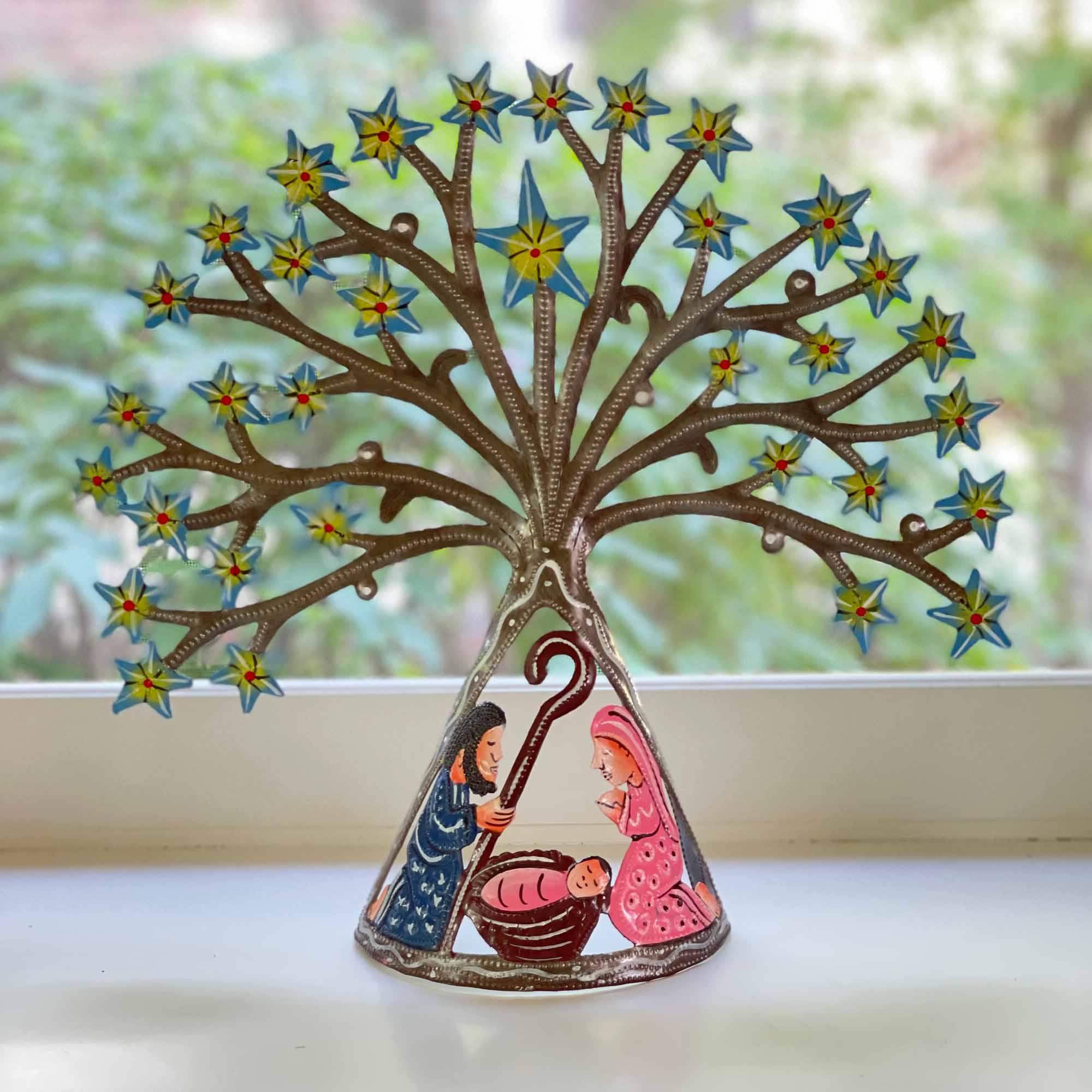 Haitian Metal Drum Tabletop Nativity with Shooting Blue Stars - Haitian Artisans - Flyclothing LLC