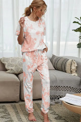 Tie-Dye Tee and Drawstring Waist Joggers Lounge Set - Trendsi - Flyclothing LLC