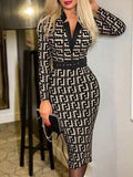 Printed Notched Long Sleeve Wrap Dress - Trendsi - Flyclothing LLC