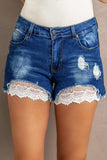 Spliced Lace Distressed Denim Shorts - Trendsi - Flyclothing LLC