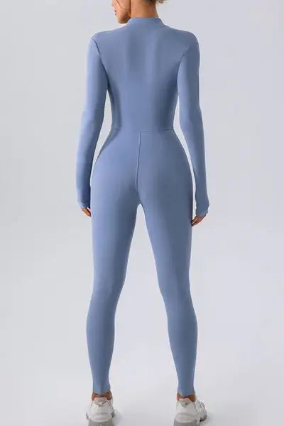 Half Zip Mock Neck Active Jumpsuit - Trendsi - Flyclothing LLC