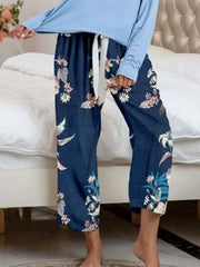 Round Neck Top and Printed Pants Lounge Set - Trendsi
