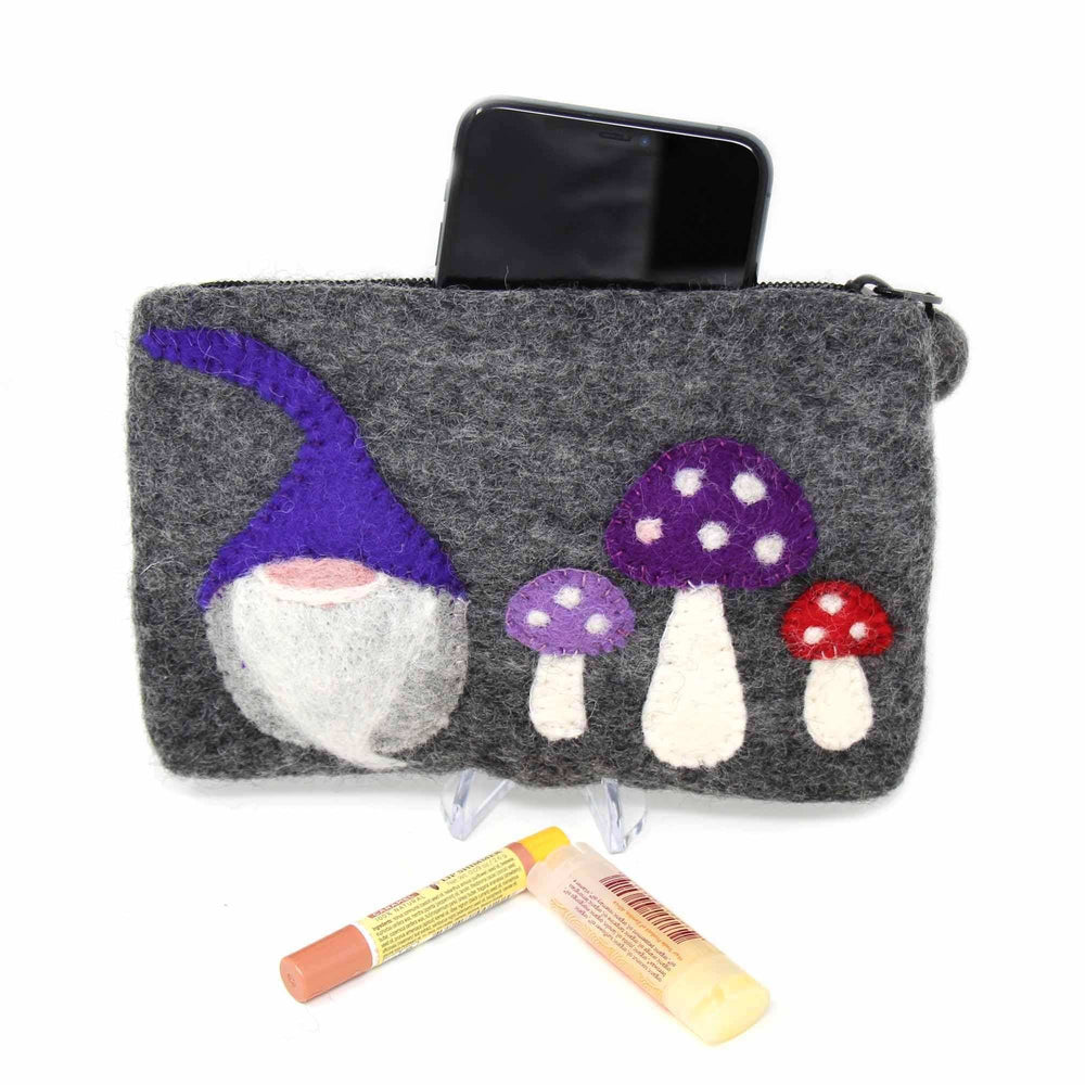 Hand Crafted Felt: Gnome and Mushroom Pouch - Global Groove Direct - Flyclothing LLC