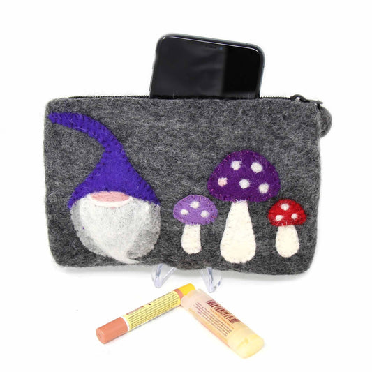 Hand Crafted Felt: Gnome and Mushroom Pouch - Global Groove Direct
