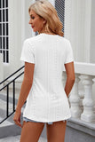 Eyelet Slit Round Neck Short Sleeve T-Shirt - Trendsi