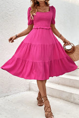 Square Neck Puff Sleeve Cutout Dress - Trendsi - Flyclothing LLC