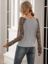 Leopard Twist Front Cold-Shoulder Tee - Trendsi - Flyclothing LLC