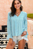 Crochet Flounce Sleeve Button Up Blouse - Trendsi - Flyclothing LLC