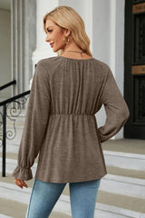 Round Neck Flounce Sleeve Blouse - Trendsi