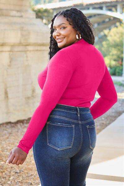 Basic Bae Full Size Mock Neck Long Sleeve Bodysuit - Trendsi - Flyclothing LLC
