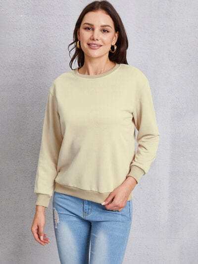 Round Neck Dropped Shoulder Sweatshirt - Trendsi - Flyclothing LLC