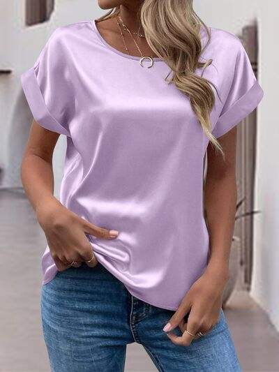 Round Neck Short Sleeve T-Shirt - Trendsi - Flyclothing LLC
