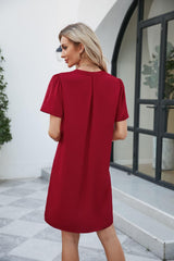 Notched Puff Sleeve Shift Dress - Trendsi