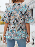 Printed Flounce Sleeve Ruffle Hem Blouse - Trendsi - Flyclothing LLC