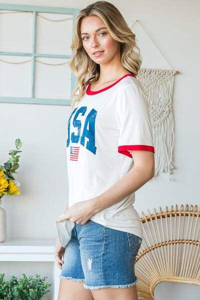 Heimish Full Size USA Contrast Trim Short Sleeve T-Shirt - Trendsi - Flyclothing LLC