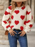 Fuzzy Heart Dropped Shoulder Sweatshirt - Trendsi - Flyclothing LLC