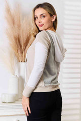 Double Take Color Block Exposed Seam Drawstring Hoodie - Trendsi - Flyclothing LLC