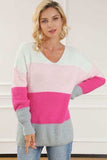 Color Block V-Neck Dropped Shoulder Sweater - Trendsi - Flyclothing LLC