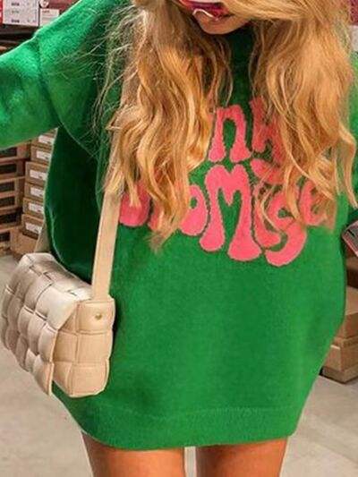PINKY PROMISE Round Neck Sweater - Trendsi - Flyclothing LLC