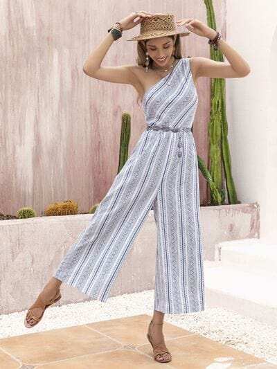 Printed Single Shoulder Sleeveless Jumpsuit - Trendsi - Flyclothing LLC