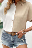 Two-Tone Contrast Short Sleeve Shirt - Trendsi - Flyclothing LLC