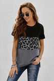 Leopard Print Color Block Short Sleeve T-Shirt - Trendsi
