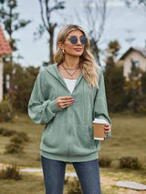 Zip Up Drawstring Long Sleeve Hooded Jacket - Trendsi - Flyclothing LLC