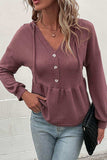 Waffle-Knit Buttoned Drop Shoulder Hoodie - Trendsi - Flyclothing LLC
