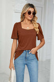 Square Neck Puff Sleeve Tee Shirt - Trendsi - Flyclothing LLC