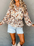 Drawstring Floral Lantern Sleeve Blouse - Trendsi