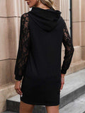Lace Trim Long Sleeve Hooded Dress - Trendsi