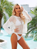 Long Sleeve Round Neck Openwork Cover-Up - Trendsi