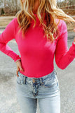High Neck Long Sleeve Ribbed Top - Trendsi - Flyclothing LLC