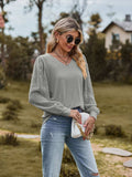 Swiss Dot V-Neck Long Sleeve Blouse - Trendsi - Flyclothing LLC