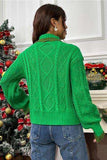 Cable-Knit Ruffled Mock Neck Lantern Sleeve Sweater - Trendsi - Flyclothing LLC
