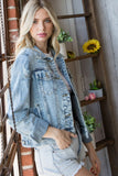 Veveret Distressed Button Up Denim Jacket - Flyclothing LLC