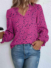 Notched Neck Flounce Sleeve Blouse - Trendsi