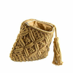 Macrame Clutch with Tassel, Tan - Flyclothing LLC