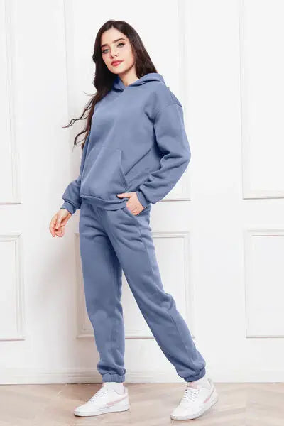 Drop Shoulder Long Sleeve Hoodie and Pants Set - Trendsi - Flyclothing LLC