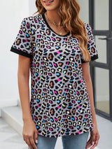 Leopard Round Neck Short Sleeve Tee Shirt - Trendsi - Flyclothing LLC