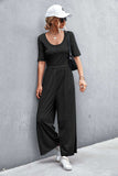 Scoop Neck Half Sleeve Wide Leg Jumpsuit - Trendsi - Flyclothing LLC