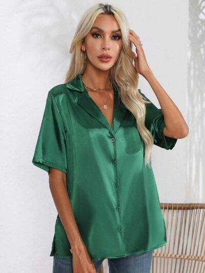 Button Up Collared Neck Shirt - Trendsi - Flyclothing LLC