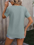Decorative Button Round Neck Short Sleeve Blouse - Trendsi - Flyclothing LLC