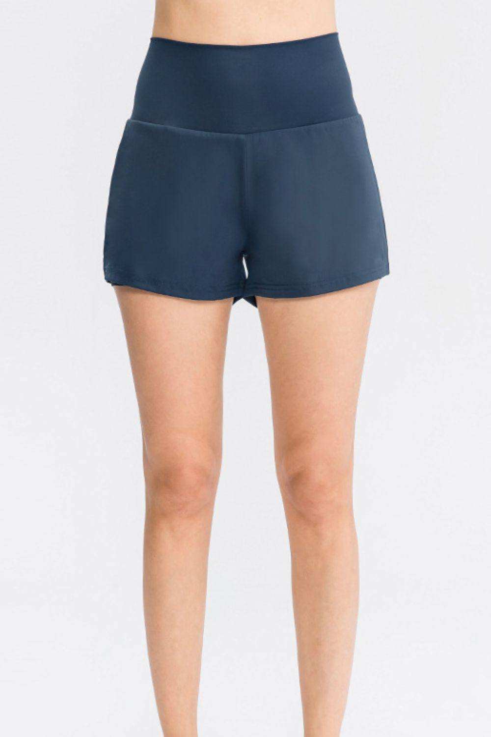 Wide Waistband Sports Shorts with Pockets - Trendsi - Flyclothing LLC